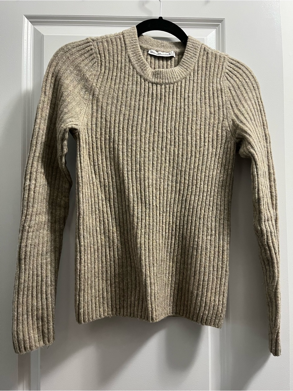 Abercrombie & Fitch Ribbed Crewneck Sweater — Light Taupe